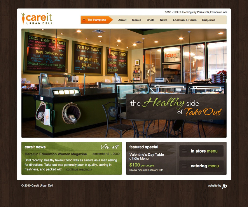 Careit Urban Deli (www.careit.ca) - Design, XHTML & CSS, PHP Development with CodeIgniter, Custom Admin, Photography