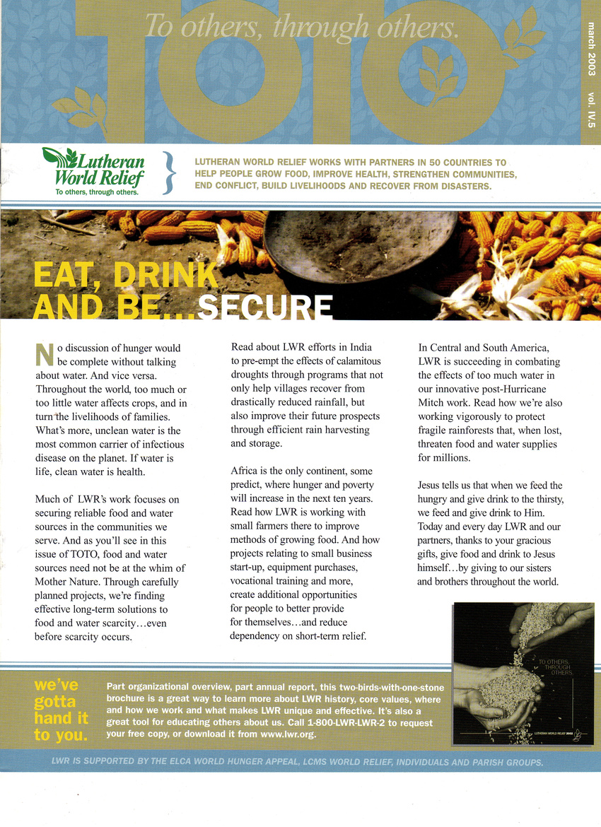 Food security newsletter for Lutheran World Relief