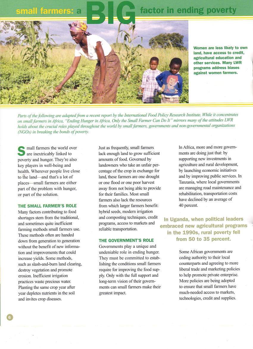 Food security newsletter for Lutheran World Relief