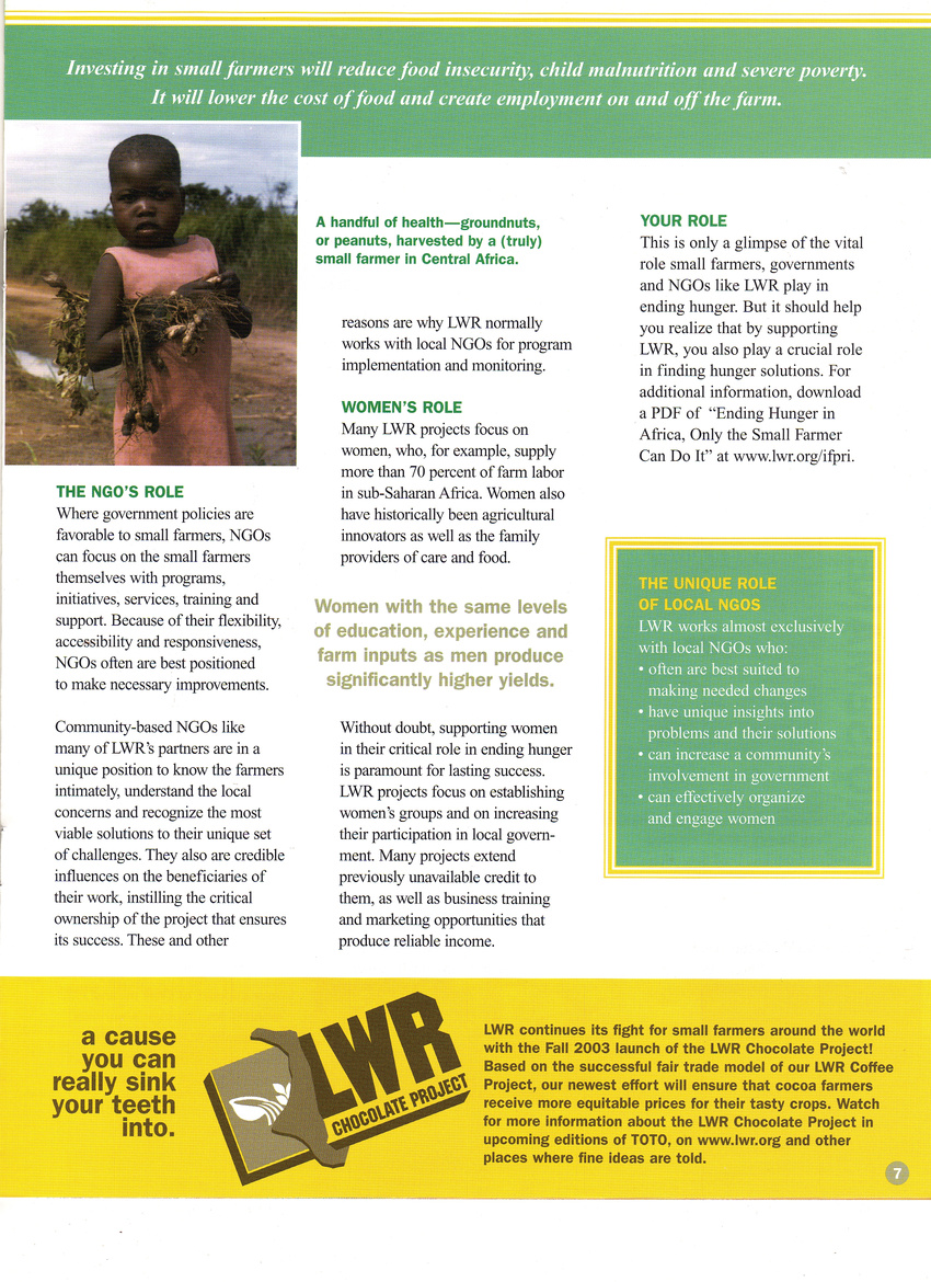 Food security newsletter for Lutheran World Relief