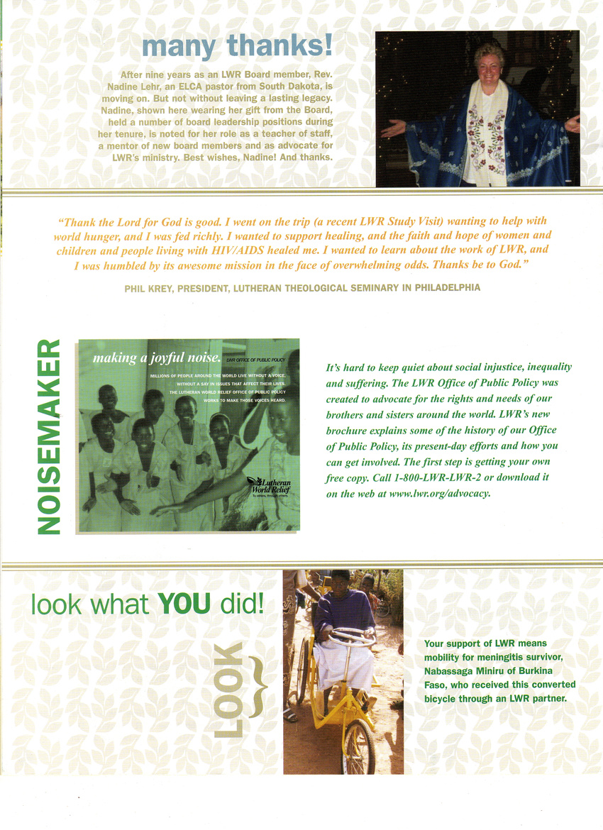 Food security newsletter for Lutheran World Relief