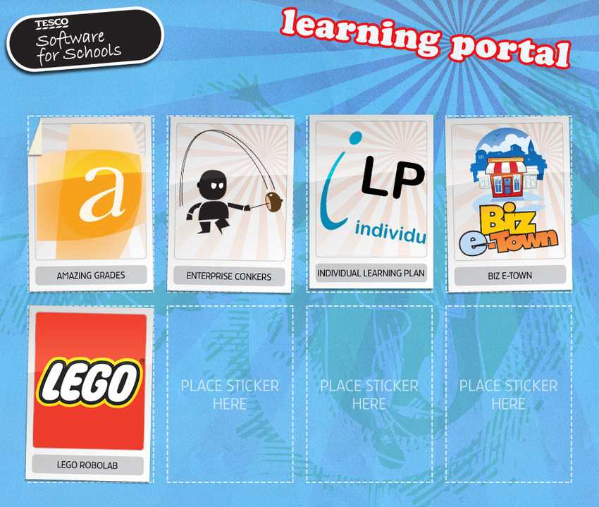 'Sticker Book' Concept for Tesco 'Software for Schools' interface