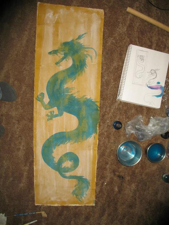 Dragon Scroll on Unstretched Ochre Primed Canvas 2012  