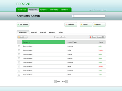 An account administration page