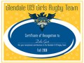 Glendale High School Girls Award Certificate