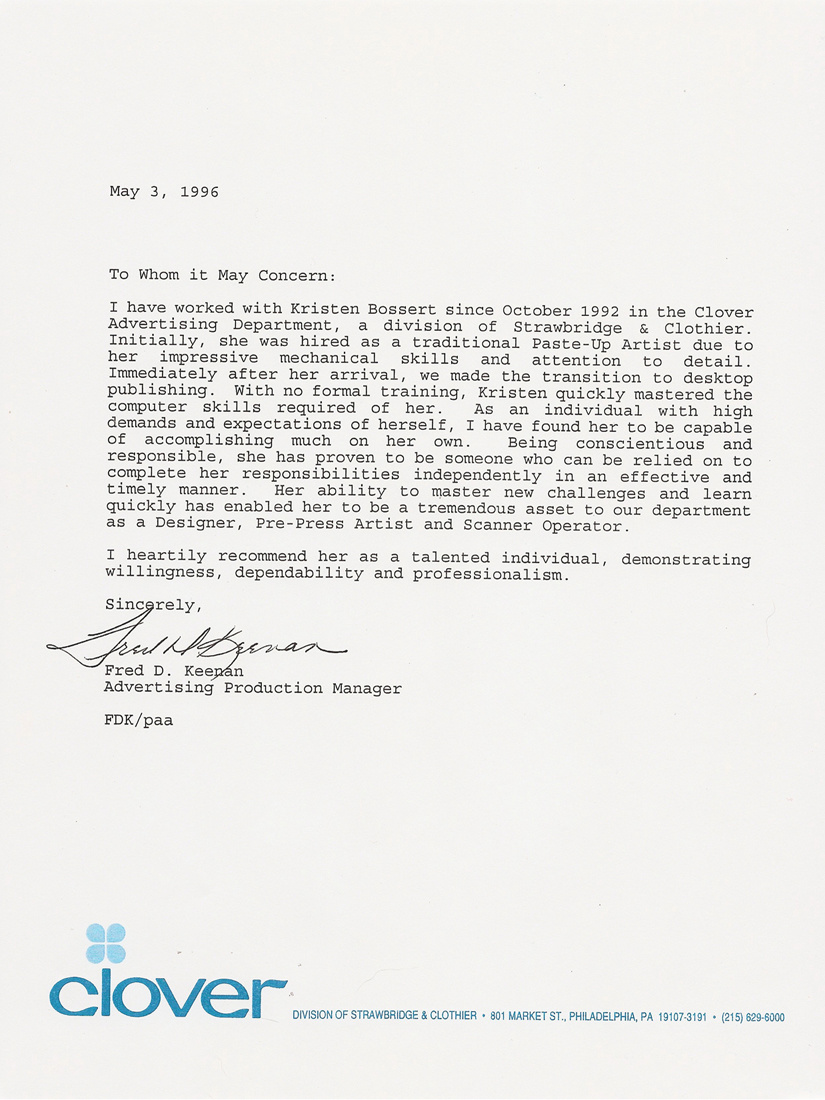 Clover Letter of Recommendation