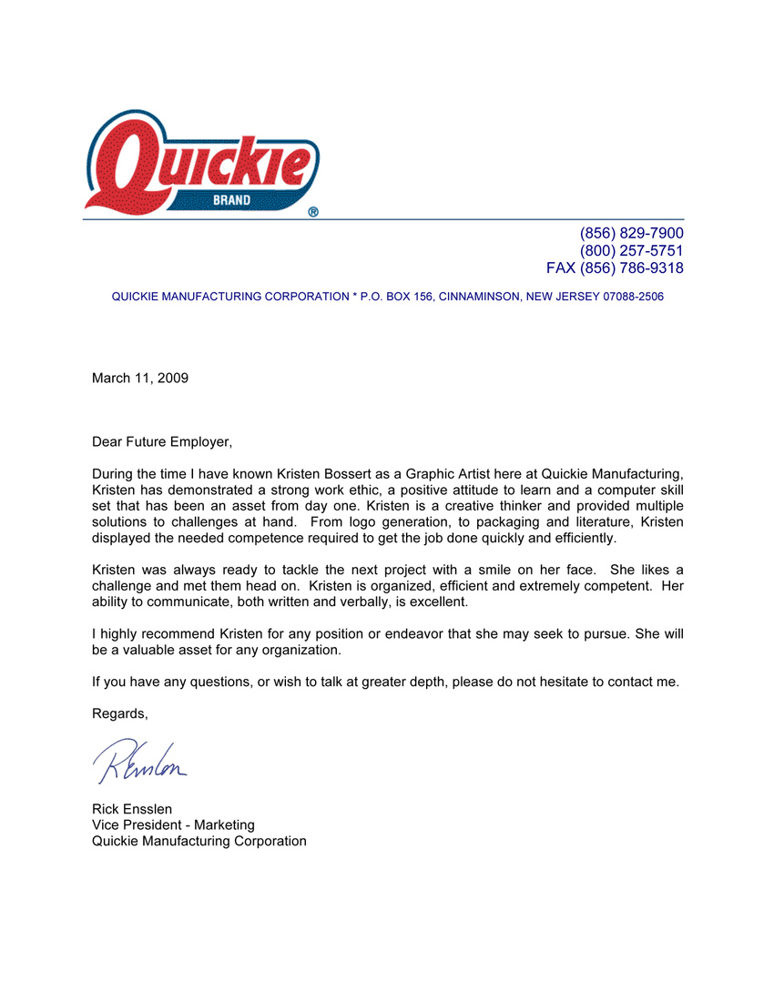 Quickie Letter of Recommendation 1