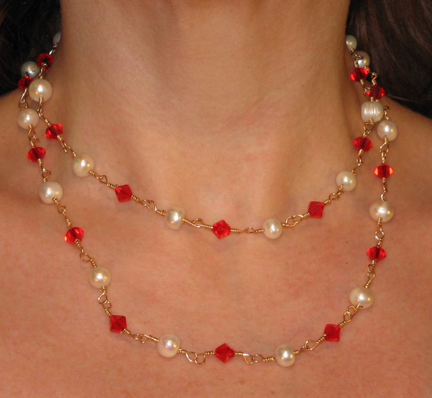 Pearl & Ruby Crystal Necklace