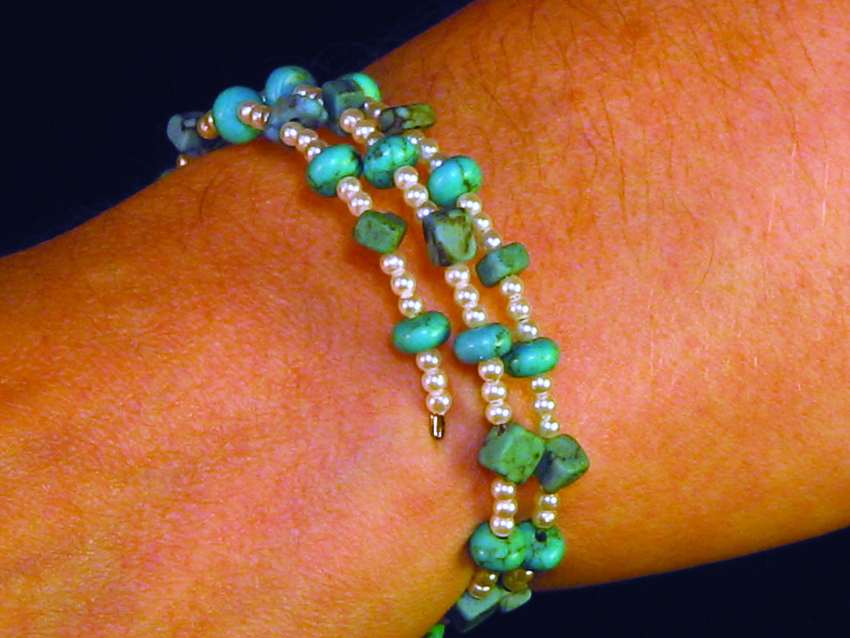 Memory Wire, Pearl & Turquoise Bracelet