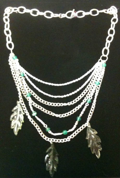 Multi-Chain & Glass Leaf Necklace
