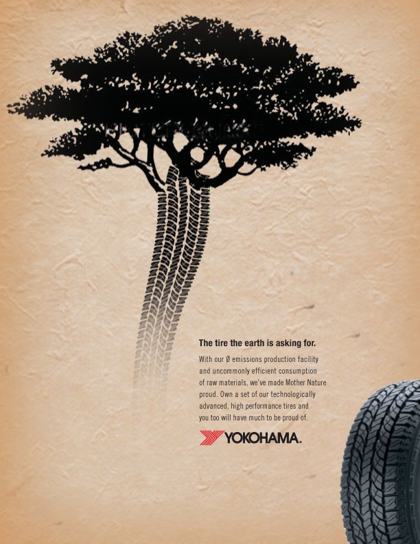 Fully integrated campaign with TV, print (both featured) and digital ads (not featured) touting the balance of environmental commitment and using the latest technologies to produce some of the highest performing tires on the planet.