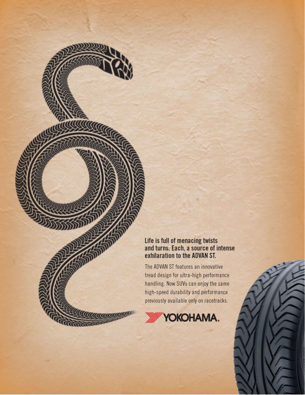 Fully integrated campaign with TV, print (both featured) and digital ads (not featured) touting the balance of environmental commitment and using the latest technologies to produce some of the highest performing tires on the planet.