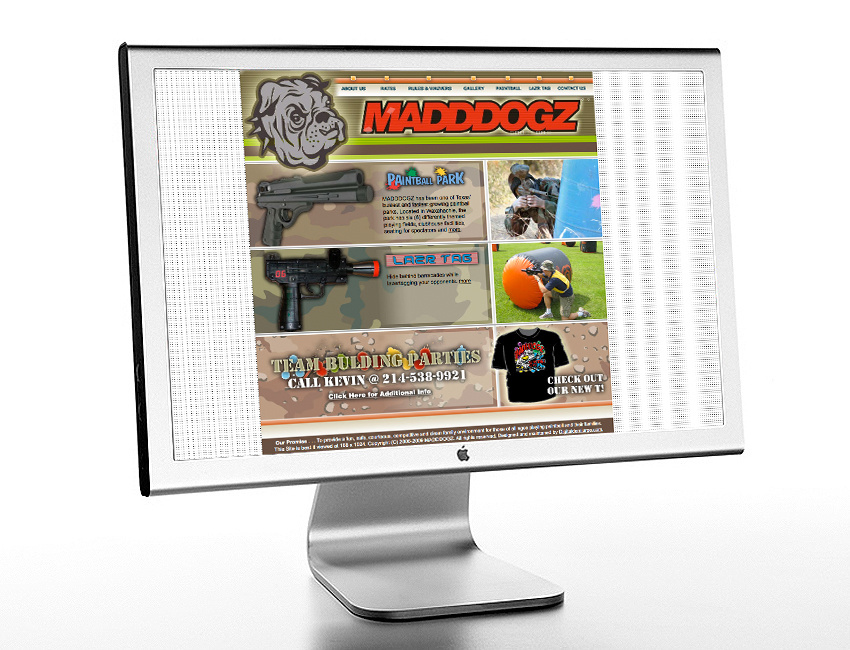Art Direction, Web Design and Coding for MaddDogz Paintball Park (www.madddogz.com)