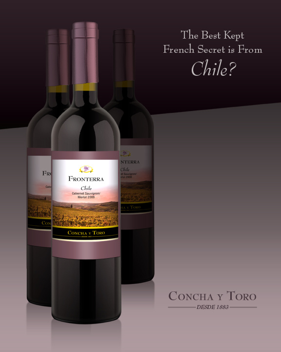 Concept and Illustration—Adobe Photoshop, Wine Label Design and Bottle Illustration and Ad for Concho Y Toro Wines