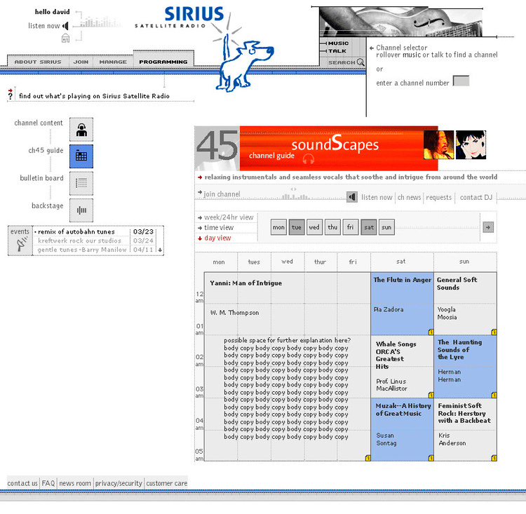 Sirius Radio, Program Selctor Tool, 2000
