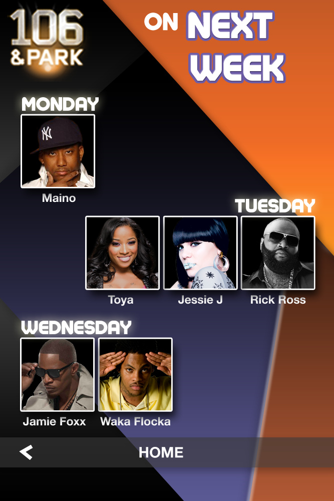 Graphic design for a page in the 106 & Park BET app