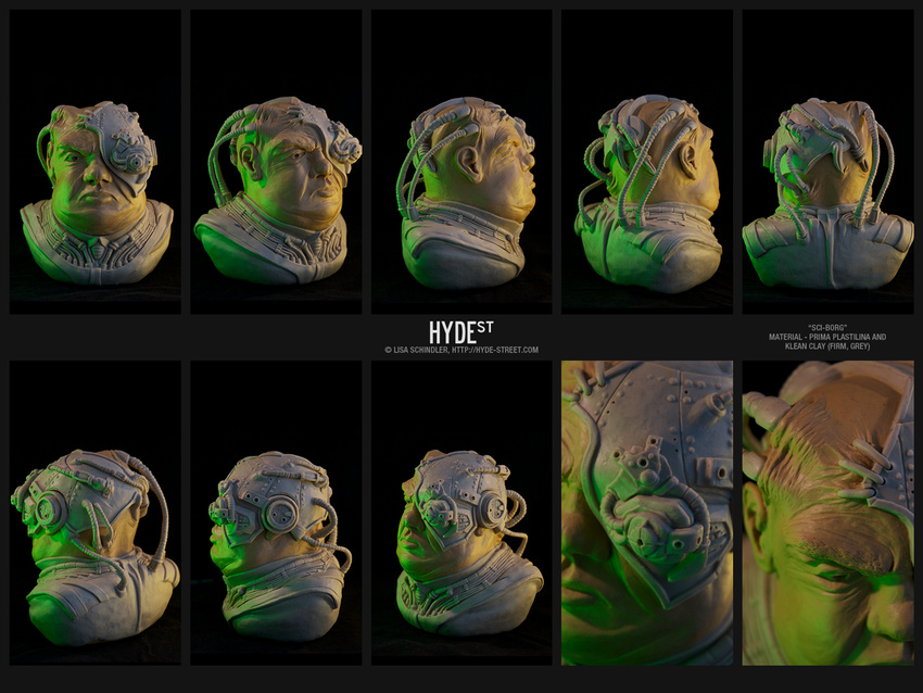 Sci-Borg, sculpture in Prima Plastilina and Klean Clay (firm)