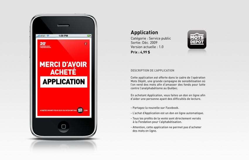 Fondation pour l'alphabétisation - Mots Dépôt - Application Iphone (2010)