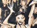 Black and white chalk, black marker on kraft paper. 22 x 16 in. aprox.-