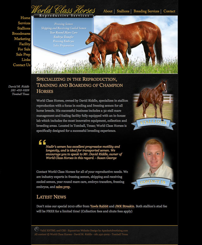 World Class Horses - Website Development