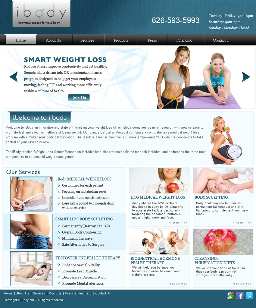 The iBody web site layout
