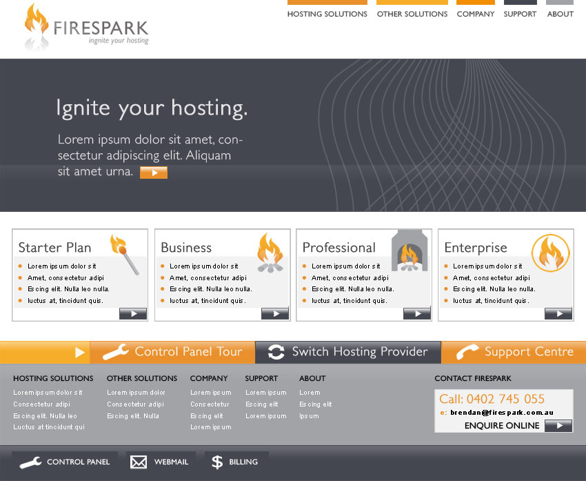 Homepage design for www.firespark.com.au