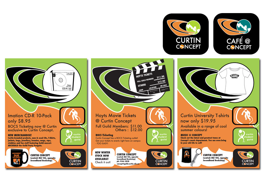 Branding and advertisments for Curtin Concept