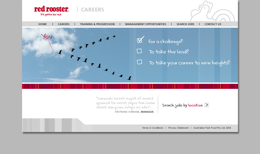 Homepage design for Red Rooster microsite