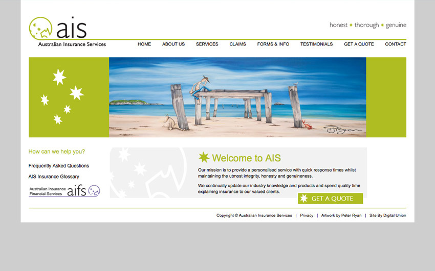 Home page design for www.australianinsurance.com.au