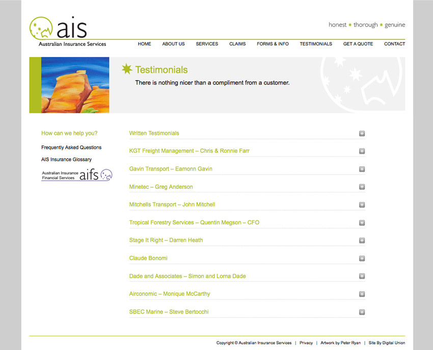 Content page design for www.australianinsurance.com.au