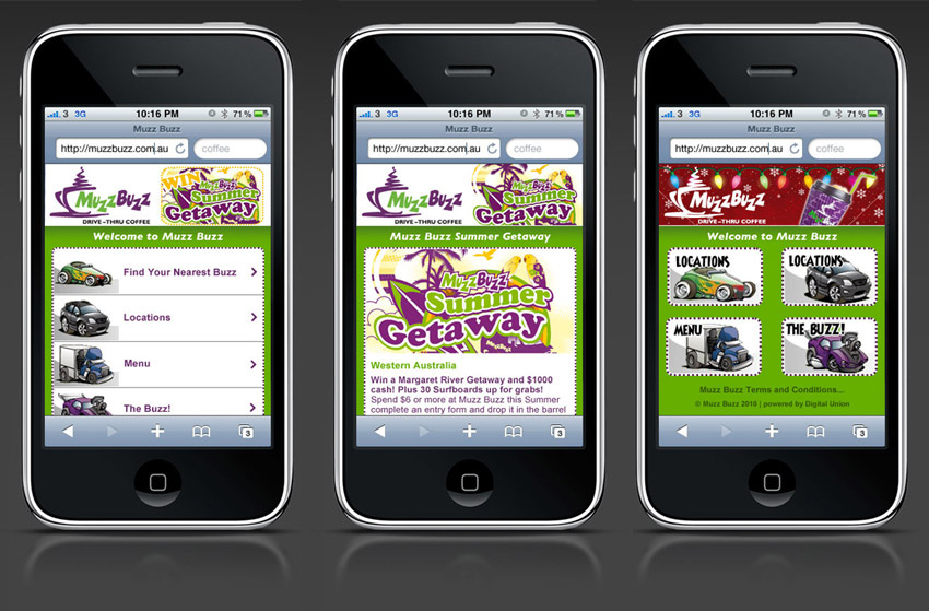 Screen designs for Muzz Buzz mobile app