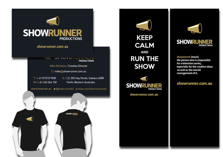 Showrunner business cards, T-shirt, pull up banners.