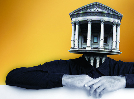 "halo man" photo iIllustration for Currents magazine about "university self-audits"