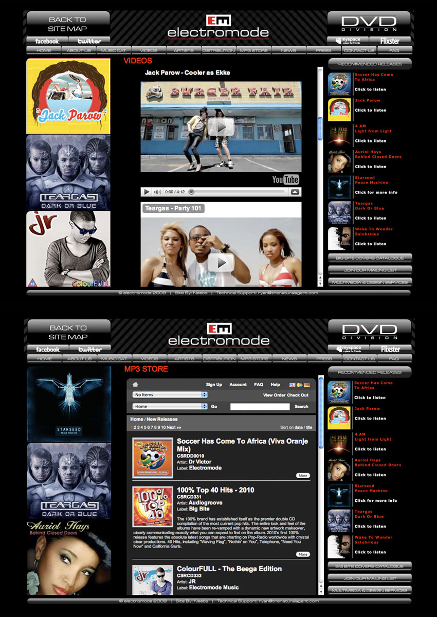 Electromode | Entertainment | A dynamic portal developed with HTML | FLASH | PHP | XML | CSS | www.electromode.co.za