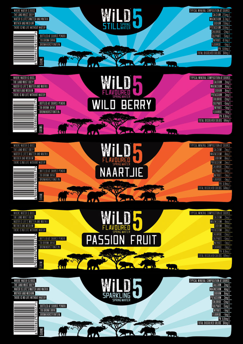 Wild 5 Water | Natural Spring Water | Identity and Packaging Labels | 500ml water bottles | Sold through local FMCG stores