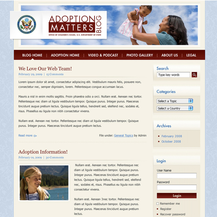 Blog UI design for Intercountry Adoption, The Bureau of Consular Affairs