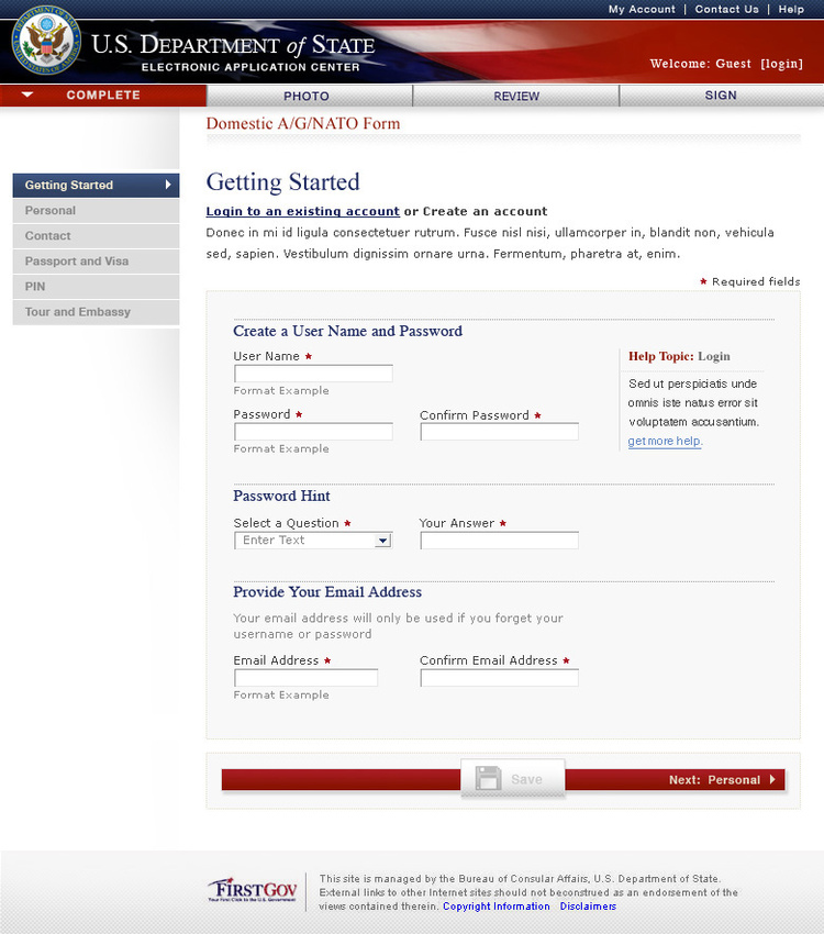 UI Design for U.S. Passports online application