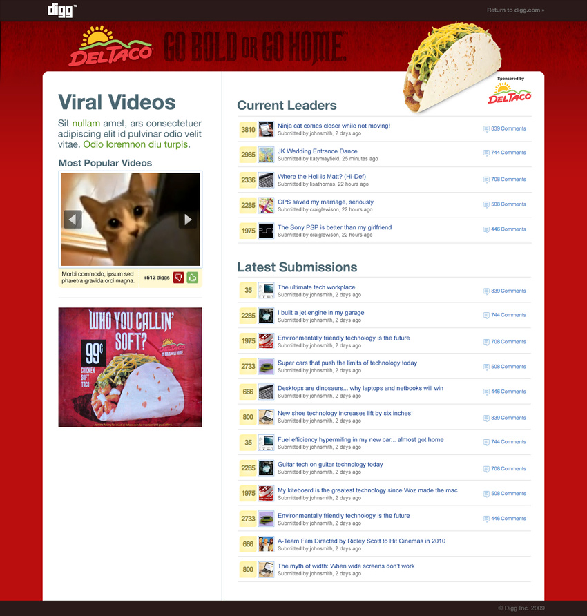 Sponsored content hub pitch for Del Taco.