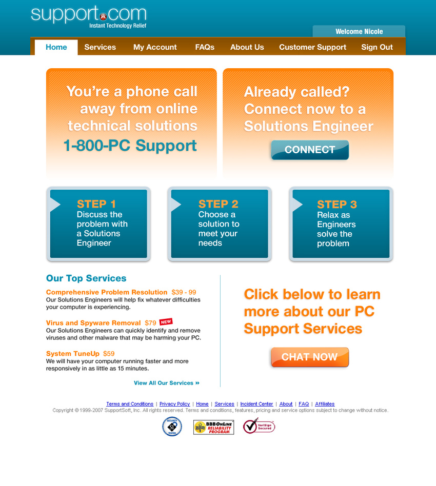 Concept for Support.com site redesign.