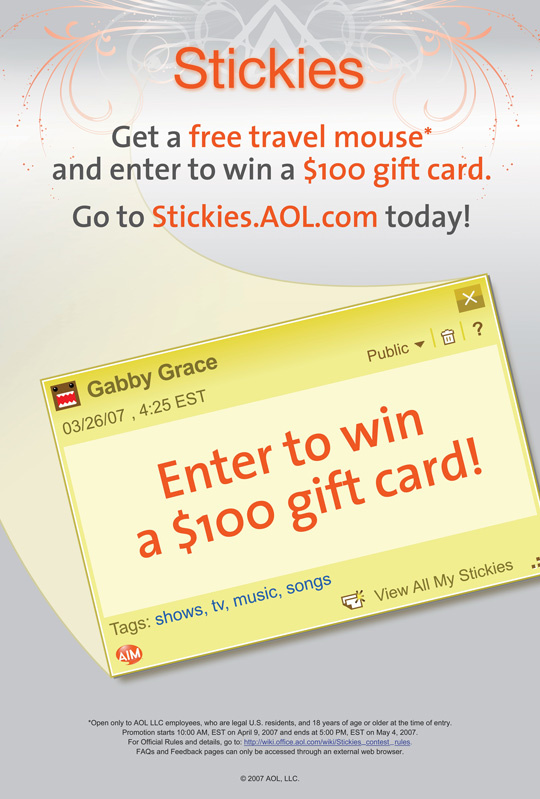 48x60" poster for AOL Stickies internal promotion.