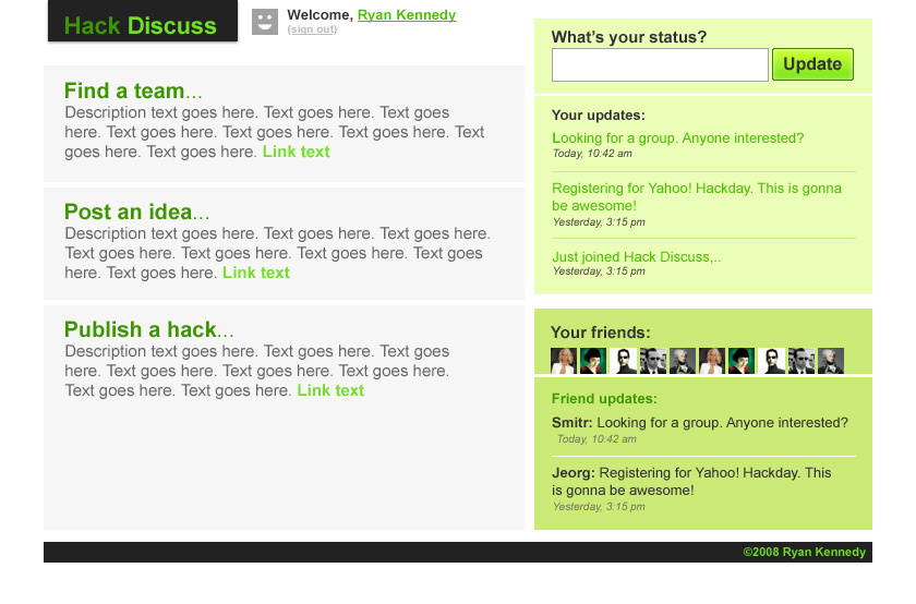 Design for Hack Discuss application for Yahoo! Hackday 2008