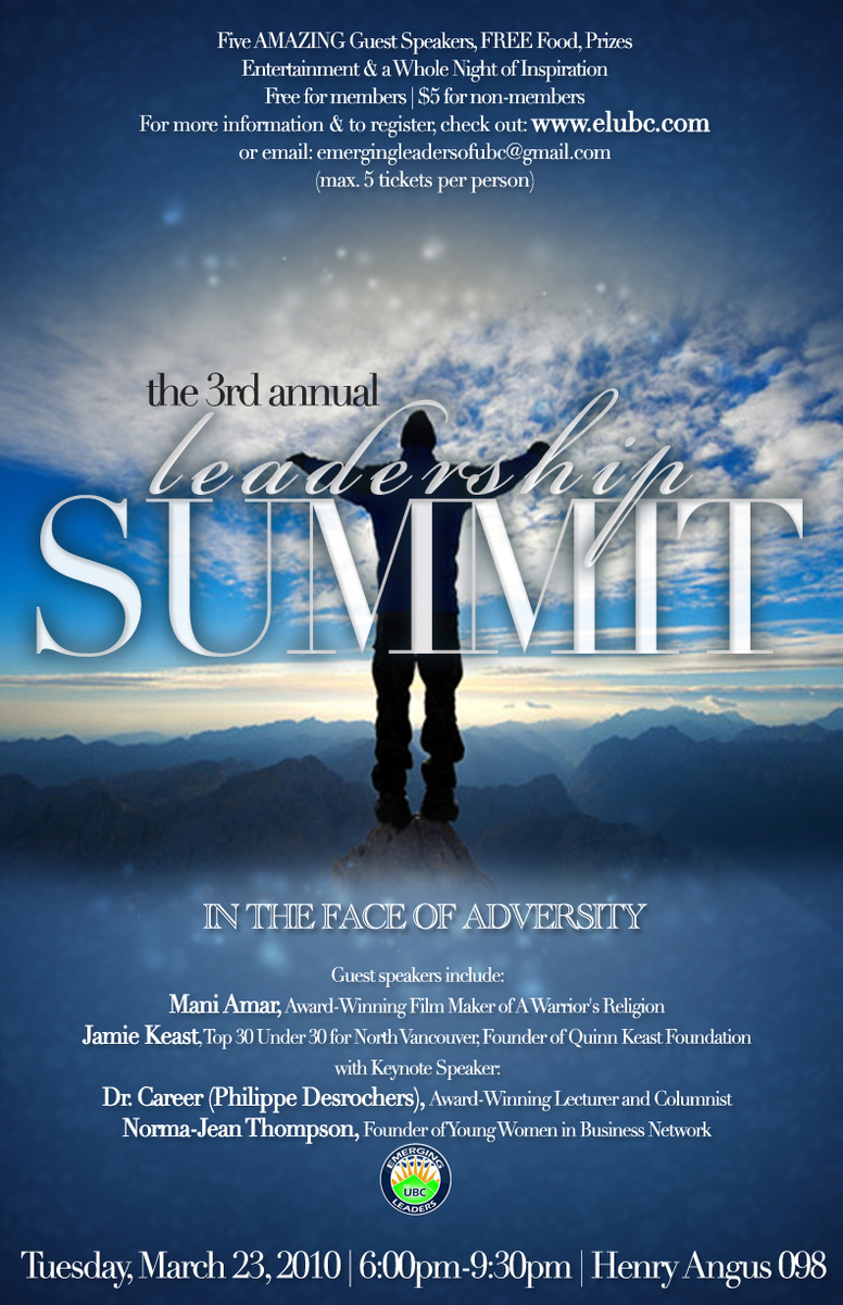 I was a featured speaker at the Emerging Leaders of UBC's Gala Event: http://elubc.com/summit.htm