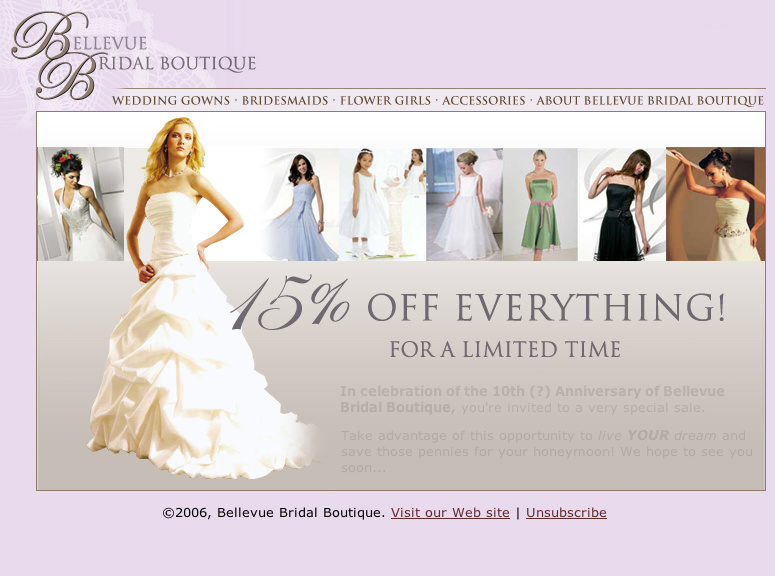 Promotional Email for Bellevue Bridal Boutique
