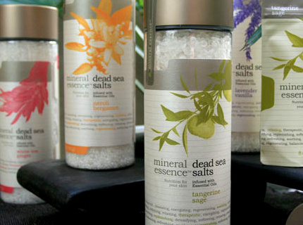 Bath Salts Packaging - Acrylic Bottles with metal lids and small pouches for sampling and hotel bath
