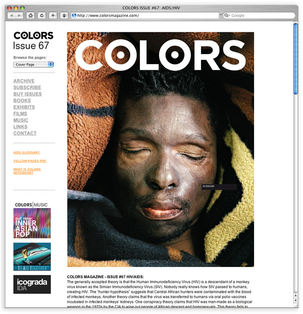 Client: Colorsmagazine.com. Site redesign: UI, front-end and database design. Back-end: Linus Nilsson.