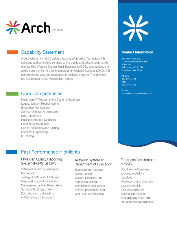 Arch Systems Inc. Sample Sell Sheet