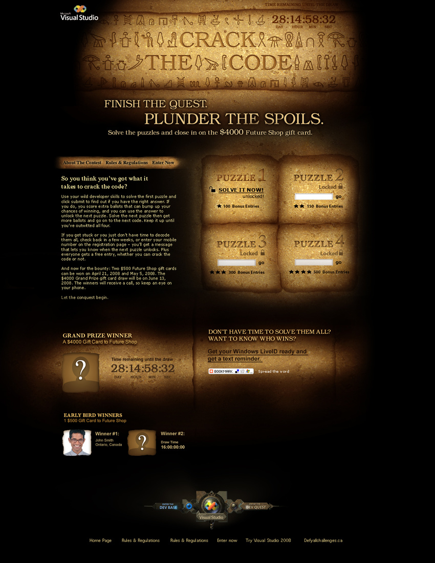 Crack the Code contest microsite - Home page