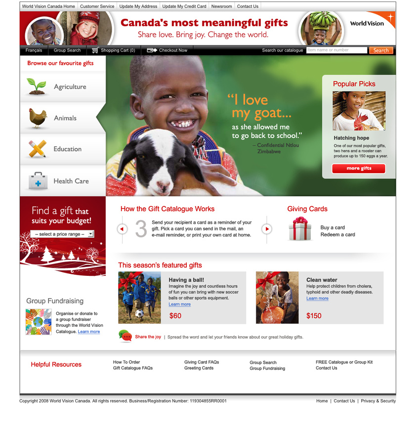 World Vision Gift Catalogue - Home Page ReDesign