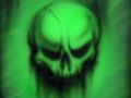Airbrushed green glowing skull - 10x10" canvas