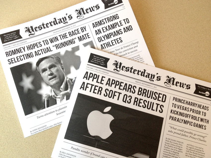 Created two editions of Yesterday's News for ScribbleLive
